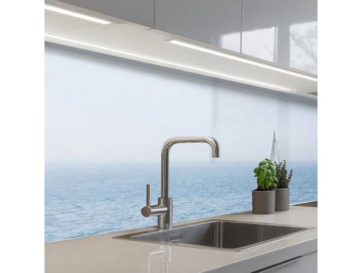 KitchenYeah© Spritzschutz Küche Küchen Rückwand Küchendeko Wand Wandschutz 80x300 cm - Selbstklebend Backsplash Kitchen Peel And Stick Horizont - Segelboot - Meer