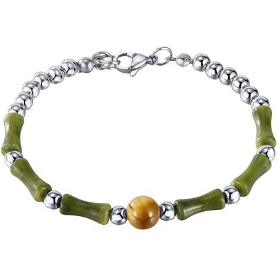 Armband FIRETTI "Schmuck Geschenk Edelstahl Armschmuck Erbskettengliederung Natursteine", grün (edelstahlfarben, braun, oliv, braun, oliv), Armbänder, Damen, 20cm, Edelstahl, Armband, mit Jade, Tigerauge