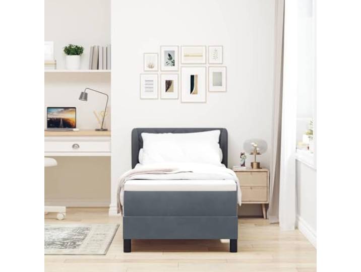 KTHLBRH Boxspringbett mit Kopfteil dunkelgrau 80 x 200 cm Samt Verstellbares Kopfteil, minimalistisches Design, weiche Oberfläche, modernes Schlafzimmer