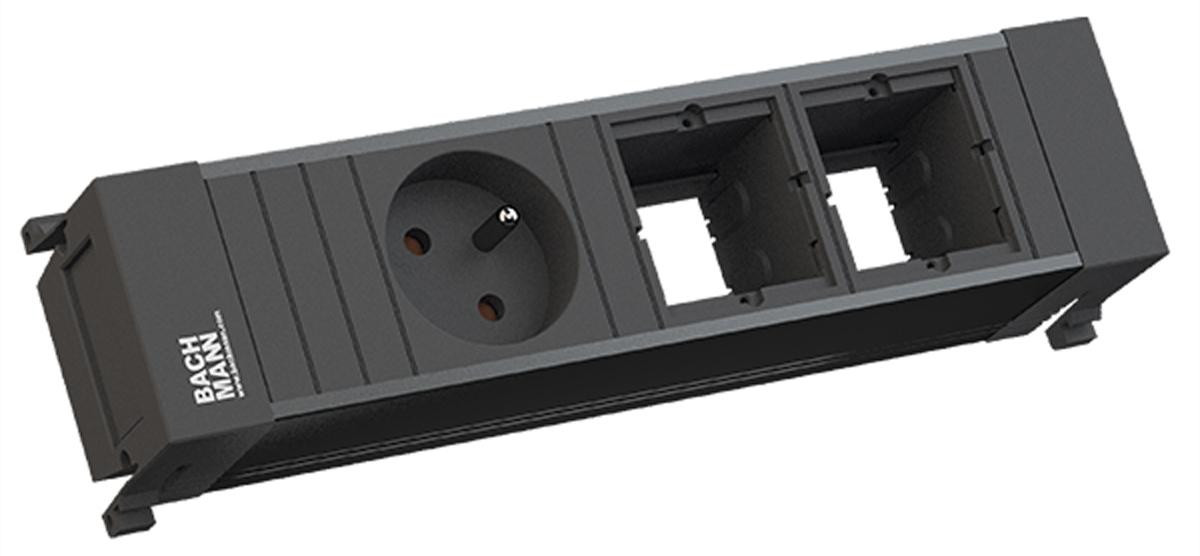 Bachmann Power Frame met 1x UTE en 2x CM, zwart kunststofprofiel