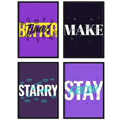POSTER Set mit 4 lila Etikettendesign und Motivationsnachrichten A3 Rahmenlos