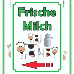 HB-Druck Frische Milch Schild Hochkant mit Pfeil links A3 (297x420mm)