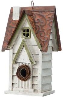 "Glitzhome 12""H Retro Distressed Painted Solid Wood Cottage Birdhouse"