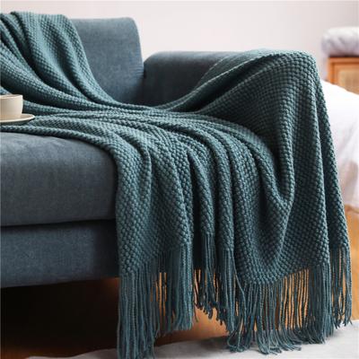 Youfap Market Textile City Tassel Knitted Throw Blanket, Winter Warm Decorative Bedspread morandi Blue l