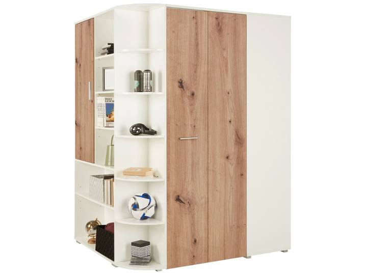 Eckschrank 124/198/148 cm Weiss, Eiche Artisan