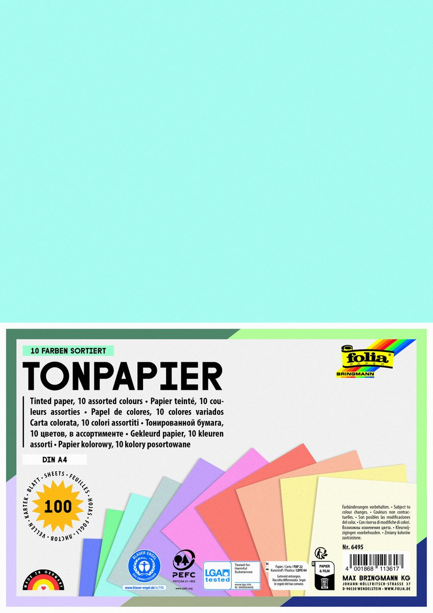 Knutselpapier folia A4 100 vel 10 pastelkleuren