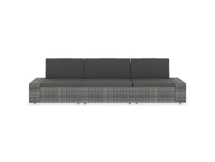 vidaXL Sofa, Modulares 3-Sitzer-Sofa Poly Rattan Grau