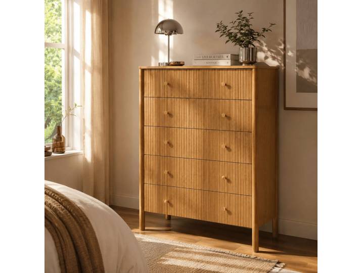 Commode placage chêne 5 tiroirs 90cm