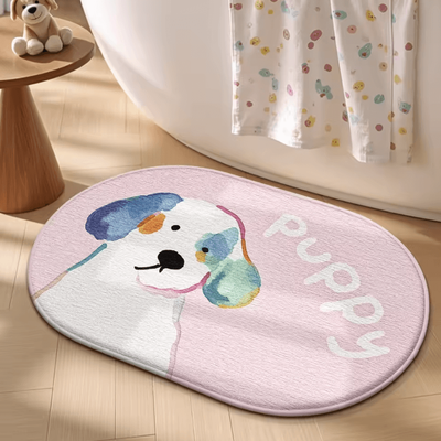 Uplift Curations Cute Cartoon Dog Memory Foam Bath Mat Ultra Soft Quick Dry Non Slip Bathroom Rug watercolor Pup 15.7 23.6 Inches