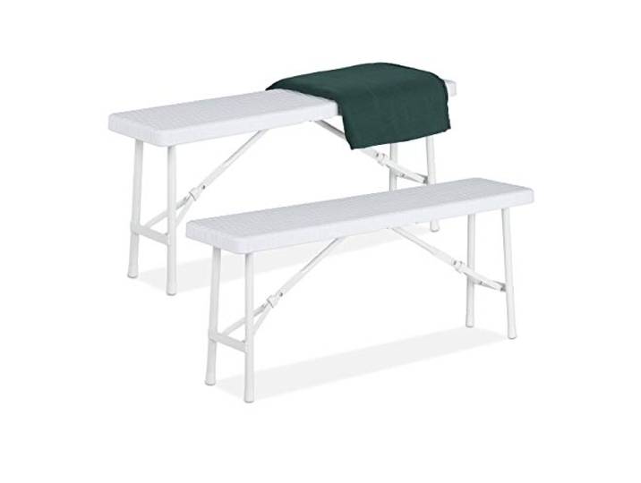 Relaxdays Banc Pliant\, lot Pratique de 2\, terrasse\, Jardin\, Camping\, Plastique\, Pliable\, HLP 42 x 100 x 25 cm\, Blanc
