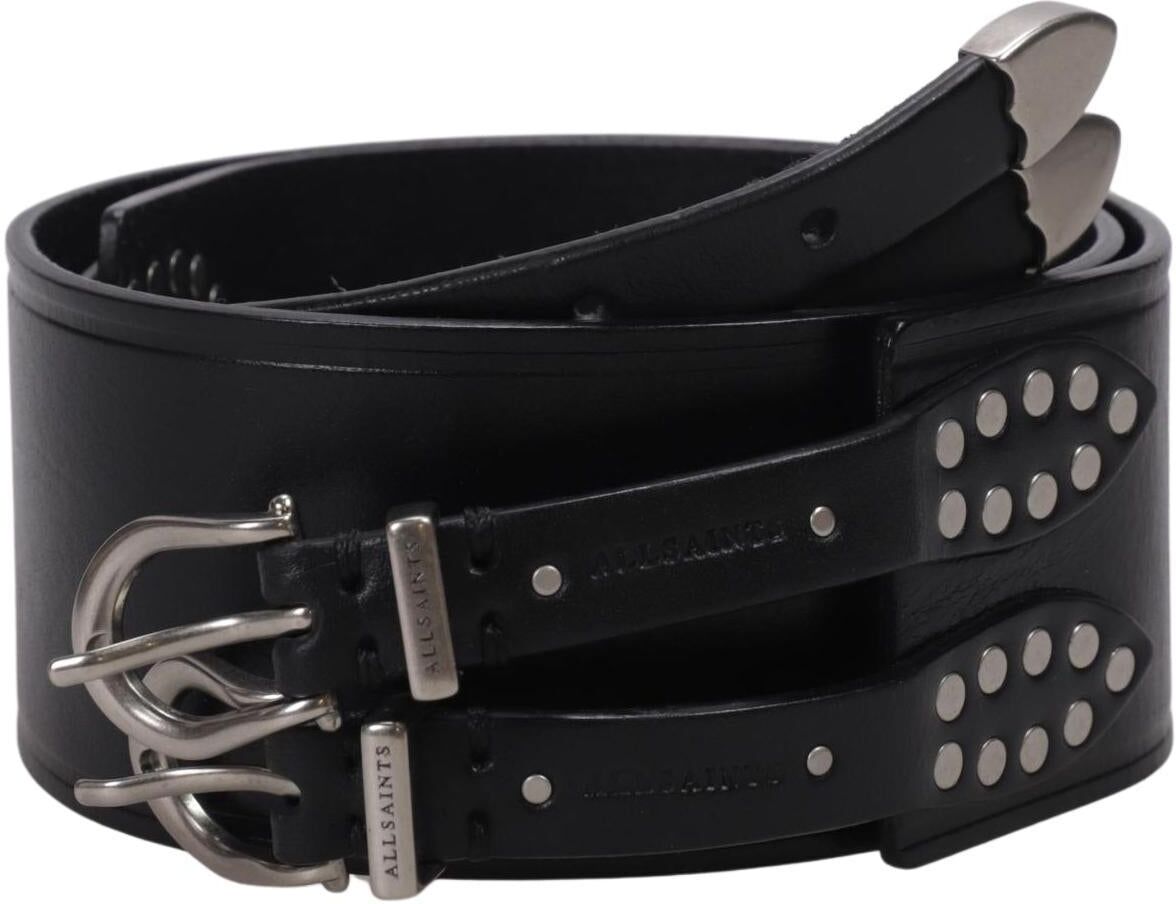 All Saints Damen Gürtel, Schwarz, Gr. 80, Leder - Second Hand