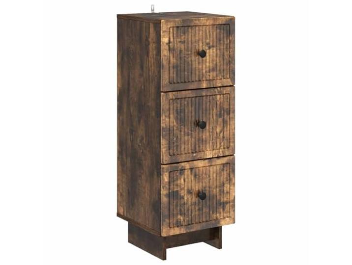 NKOPPFG Schubladenschrank Geräucherte Eiche 33 x 34,5 x 90 cm Vintage-Look, Holzwerkstoff, Metallknopfgriffe, Holzkonstruktion, Wandbefestigung, pflegeleicht, Wohnzimmer, kleine Räume