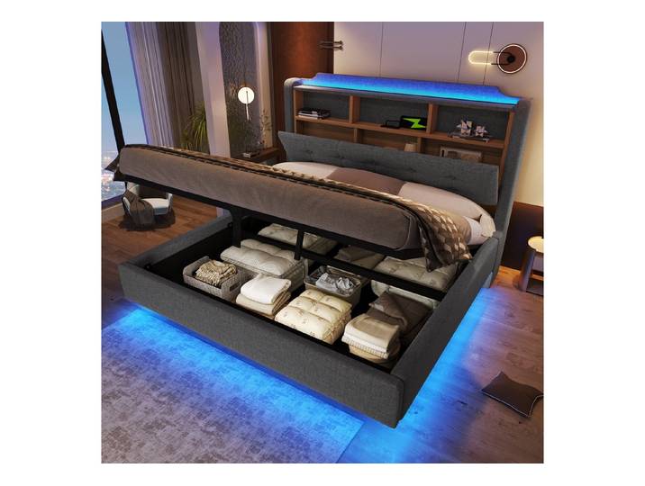 HAUSS SPOLE Polsterbett 140x200 Doppelbett Stauraumbett mit LED Bettkasten mit Matratze