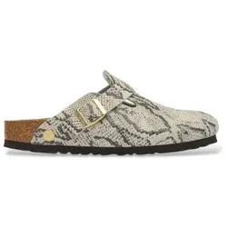 Birkenstock für Damen. 1033086 Leder-Clogs Boston (Schmale Passform) beige (41), Wohnung, Wildleder, Keine, Lässig, Tierdruck