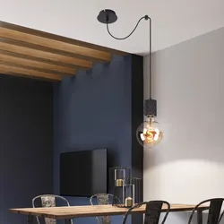 Decken Pendel Lampe Leuchte Beleuchtung Metall-Schwarz ALU Wohn Zimmer 1-Flammig