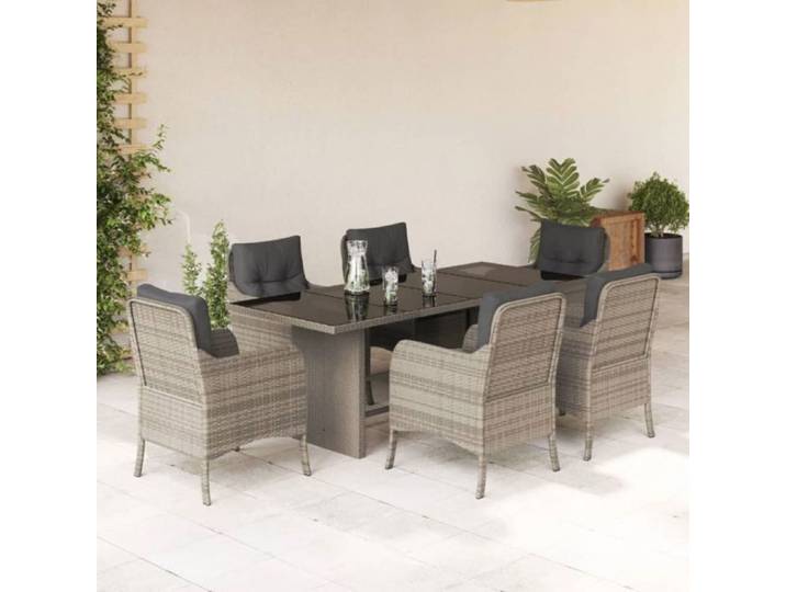 Ensemble table chaise de jardin Vidaxl Ensemble à manger de jardin et coussins 9 pcs gris clair rotin