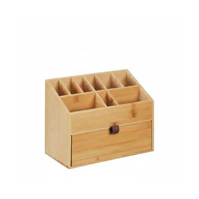 Relaxdays Kosmetik Organizer, Make up Organizer mit Schublade, Pinselhalter, Bambus, HxBxT: 19 x 25,5 x 12,5 cm, natur