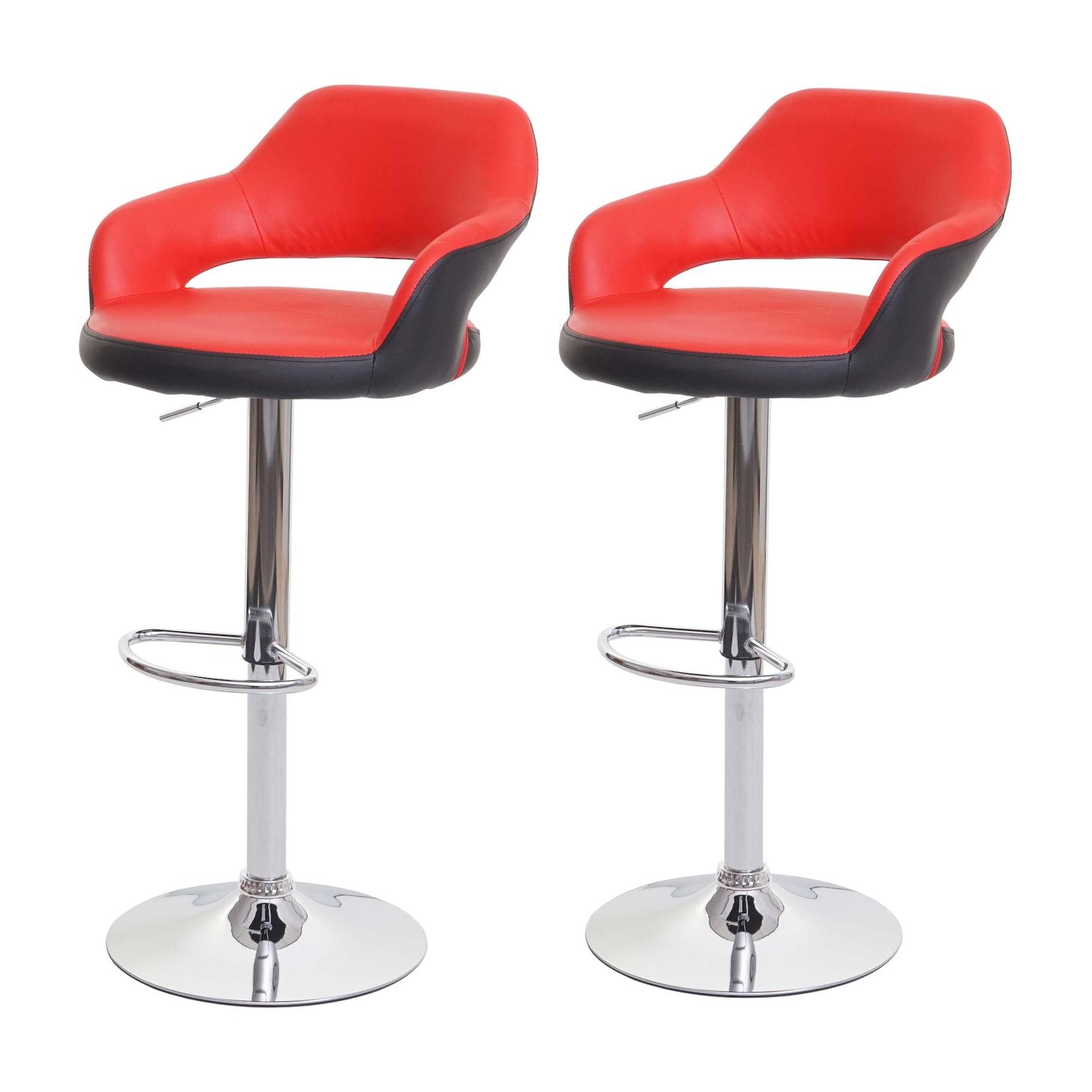 2er-Set Barhocker MCW-F16, Barstuhl Tresenhocker Drehhocker, mit Lehne Kunstleder ~ rot-schwarz