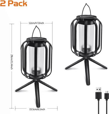 Inspire Curations Dual Charge Solar Flame Lantern IP65 Outdoor Hanging Garden Light 2pcs
