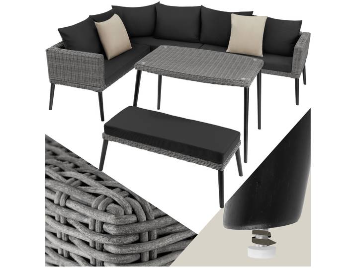 Rattan Lounge mit Aluminiumgestell Pula - grau