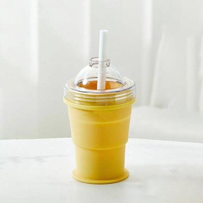 USA Free Shipping Shop Portable Ice Ball Cup With Straw Foldable Travel Tumbler & Silicone Ice Mold yellow