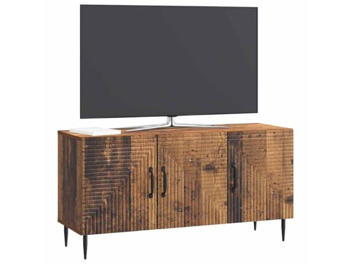 GKHPYURE TV-Schrank aus antikem Holz 99 x 34,5 x 50 cm Schwarze Metallfüße, große Lagerung, 90° Scharniertür, pflegeleicht