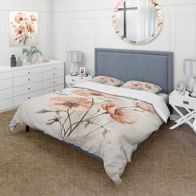 DESIGN ART "Designart ""Peach Beige Minimalism Flower"" Peach Modern - Bedding Cover Set With Shams"