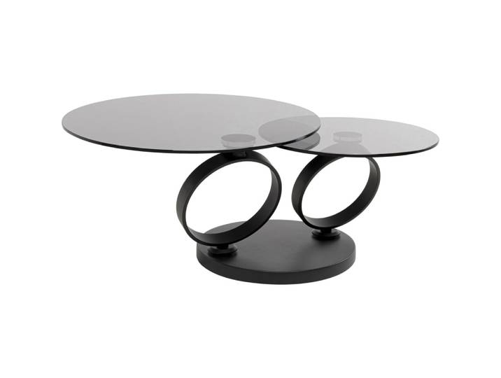 Table basse pivotante en verre fumé et acier noir