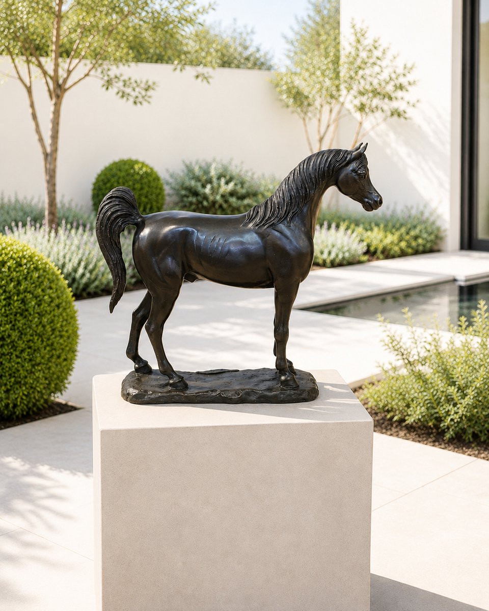 Bronzartes Tuinbeeld Arabisch paard - Bronzen hengst - Hoogte: 30 cm