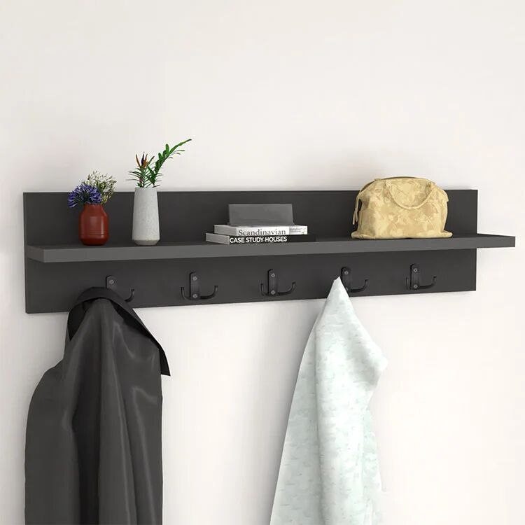 garneroarredamenti Appendiabiti da parete 80x18h cm con mensola antracite Makira