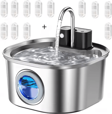 Inspire Curations Wireless Rechargeable Stainless Steel Cat Water Fountain 3L Sensor Activated Pet Water Dispenser pet Water 12chip
