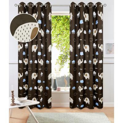 Gardine OTTO HOME "Maurrice", braun, B:130cm H:145cm, Polyester, Gardinen, Gardine, Blickdicht, Ösen- Aufhängung, Pflegeleicht, Elefanten Design