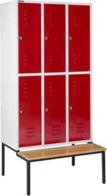 Schäfer Shop Select Kleiderspind, mit Sitzbank, 3x2 Abteile, 400mm, Drehriegelverschluss, Tür rubinrot