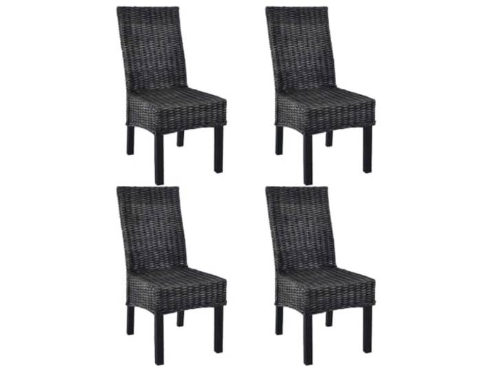 KUTYWEXFM Esszimmerstuhl 4er Set Schwarz Kubu Rattan & Mangoholz Handgeflochtene Rattanstühle mit Massivholzrahmen für Esszimmer und Küche, belastbar bis 110 kg, pflegeleichte Oberfläche.