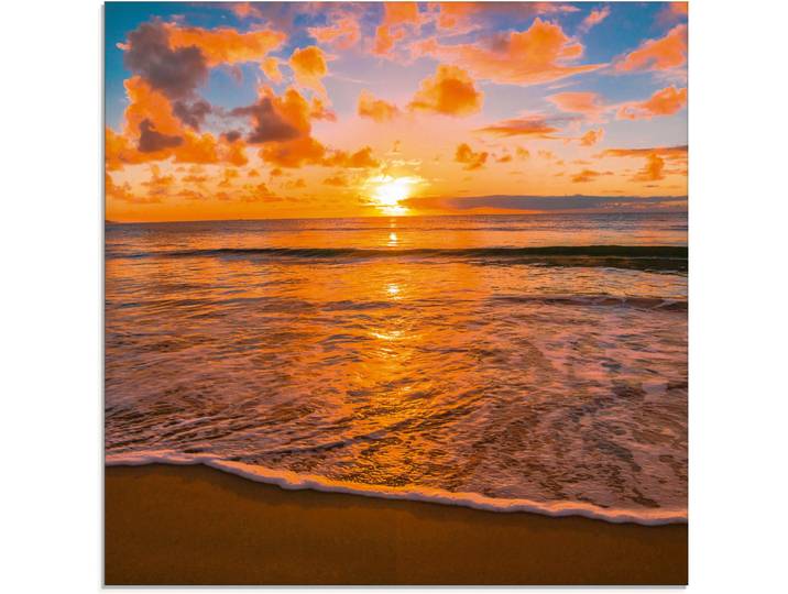 Glasbild ARTLAND Sonnenuntergang am Strand , orange (farbe bild(er): orange), B:20cm H:20cm, Bilder, Glasbild, in verschiedenen Grössen