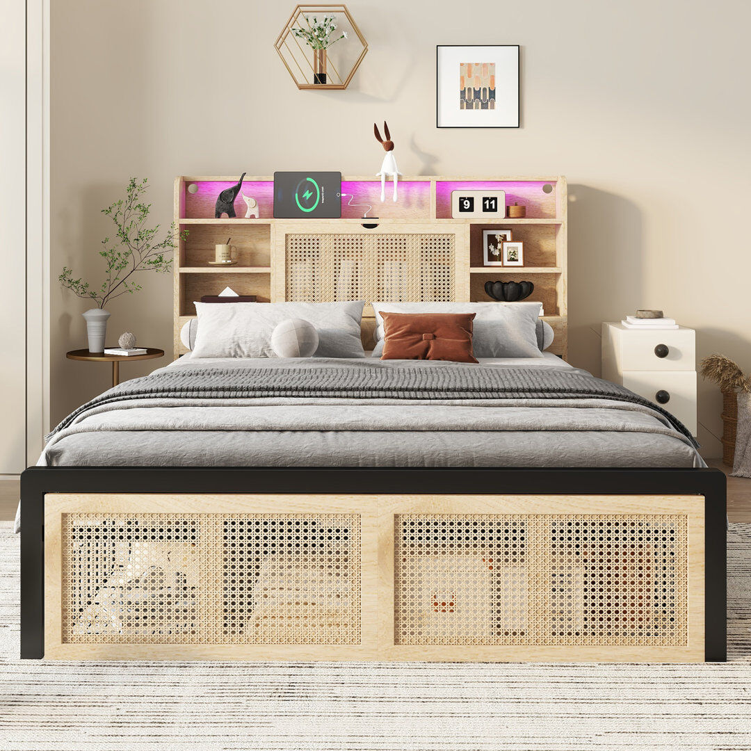 Mikado Living Iron Drawers Bed Frame Black;Natura Double (4'6)