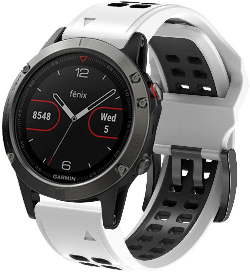 INCOVER Garmin Universal Dobbelt-hullet Silikone Rem (26mm QuickFit) - Hvid / Sort