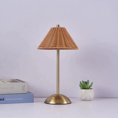 Uplifted Finds Retro Rattan Woven LED Desk Lamp Rechargeable Touch Control Bedside Table Light For Home Guesthouse Decor brown