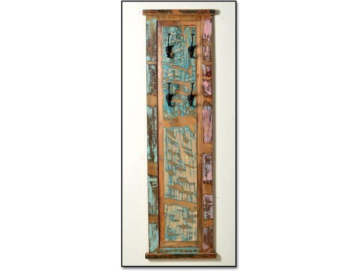 Garderobenpaneel SIT Ubud aus Altholz mit 4 Doppelhaken im Vintage-Look , bunt, Massivholz, Garderobenpaneele, Garderobenpaneel, Gefertigt aus Holz alter Fischerboote – jedes Paneel ein Unikat