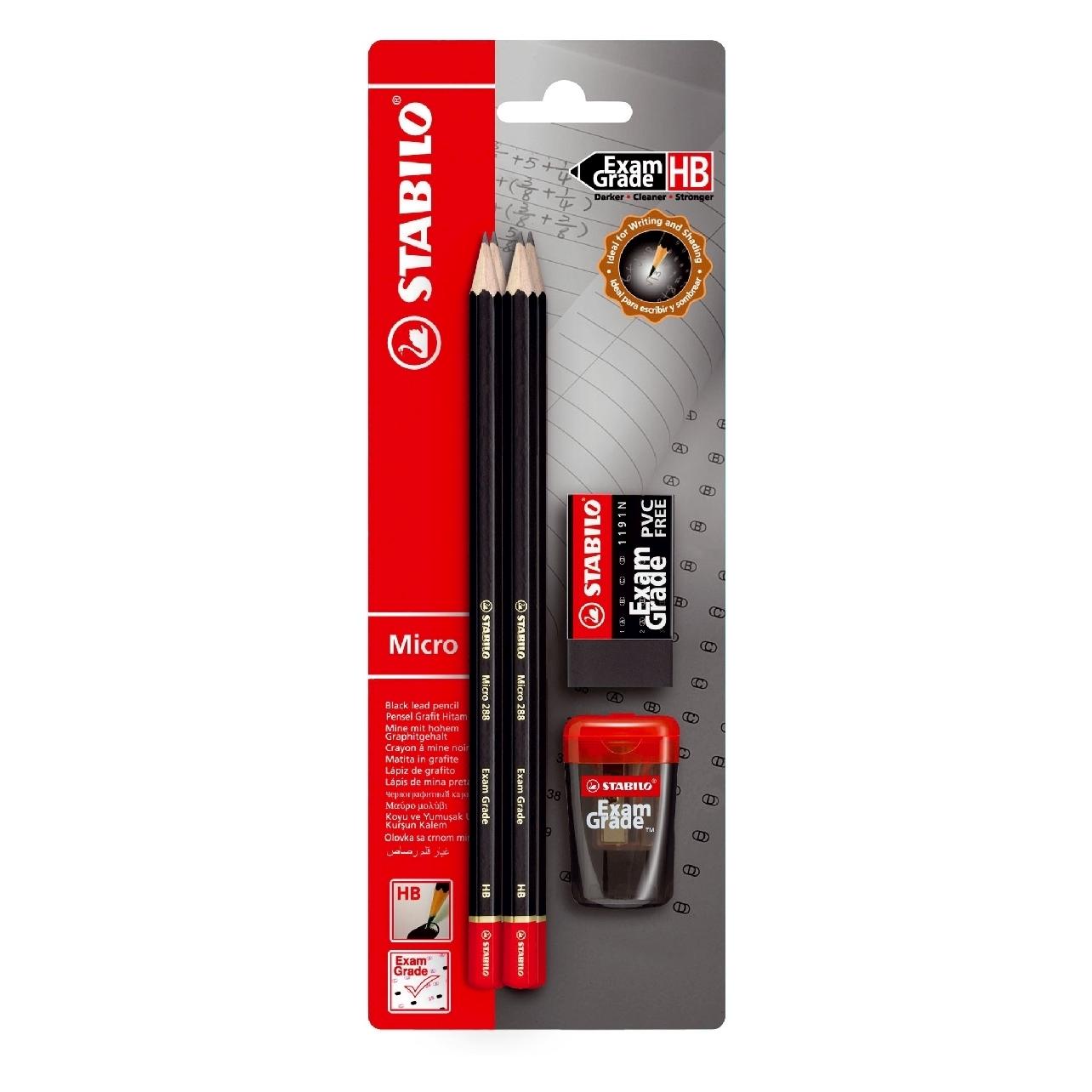 Stabilo Bleistift-Set - Exam Grade - Härtegrad HB - inklusive Spitzer und Radiergummi (HB, 4x) (B-13630)