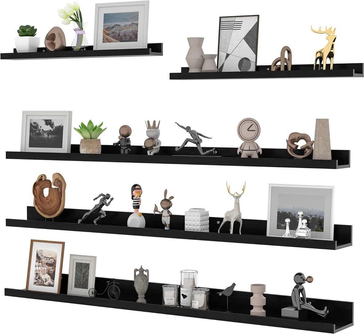 Zwarte Houten Wandplanken Set - Multifunctionele Zwevende Planken voor Woonkamer, Keuken en Badkamer