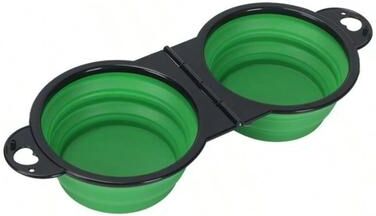 Uplift Treasures Foldable Dual Bowl Portable Pet Feeding And Water Bowl For Travel green