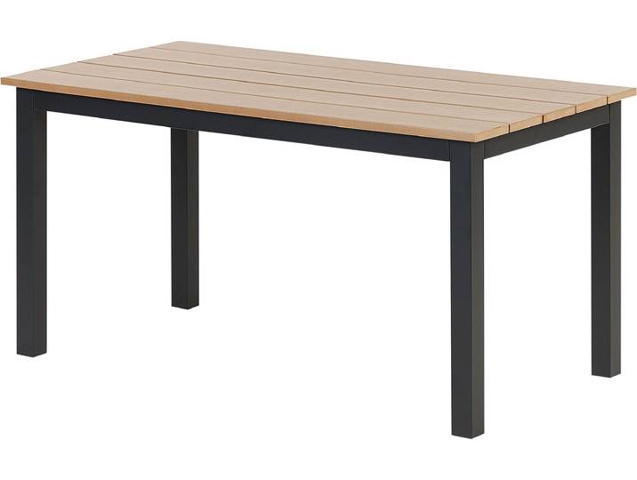 BELIANI Garten Beistelltisch Hellbraun / Schwarz Kunstholz und Aluminium Rechteckig 96 x 52 cm Latten-Optik Lamellen-Optik Modern Terrasse Couchtisch