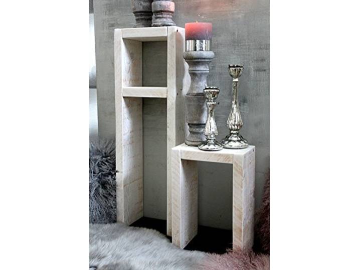 Dekorie Holz Beistelltisch Hocker Tisch Set fertig montiert (Weiß)