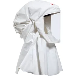 3M Versaflo Einweg-Leichthaube S533L mit integrierter Kopfhalterung, weiss, robustes, knisterfreies und fusselarmes Material, zusätzlich Schutz für Hals- und Schulterbereich, Grösse M/L Material: Ventflex