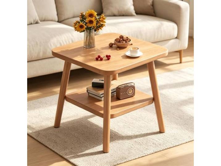 2-Ebenen Quadratischer Beistelltisch Holz Wasserdicht 6 Größen Quadratischer Beistelltisch mit Regal für Wohnzimmer(B,60x70cm/23.6x27.6in)