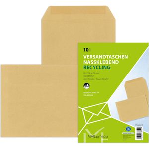Mailmedia Versandtaschen braun, B5, ohne Fenster, nassklebend, aus Papier, 10 Stück