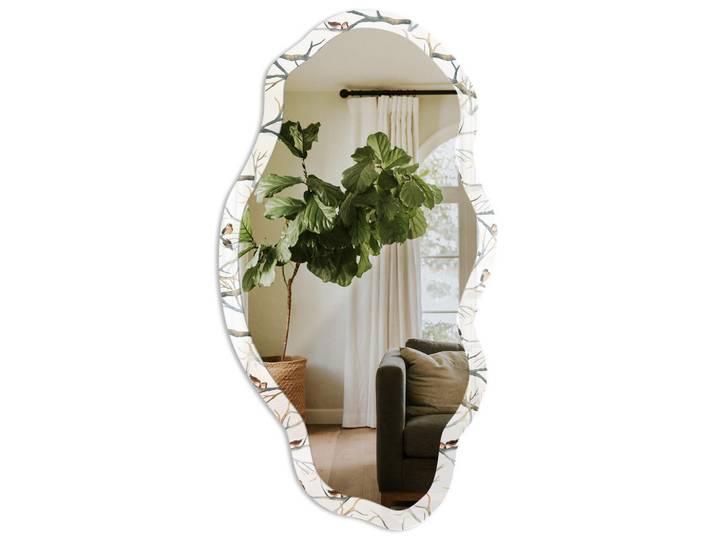 Tulup Spiegel 90x45 cm asymmetrisch mit Druck - Vögel auf Ästen, Transparent, Glas, Organisch, 45x90x0.4 cm, Spiegel, Wandspiegel