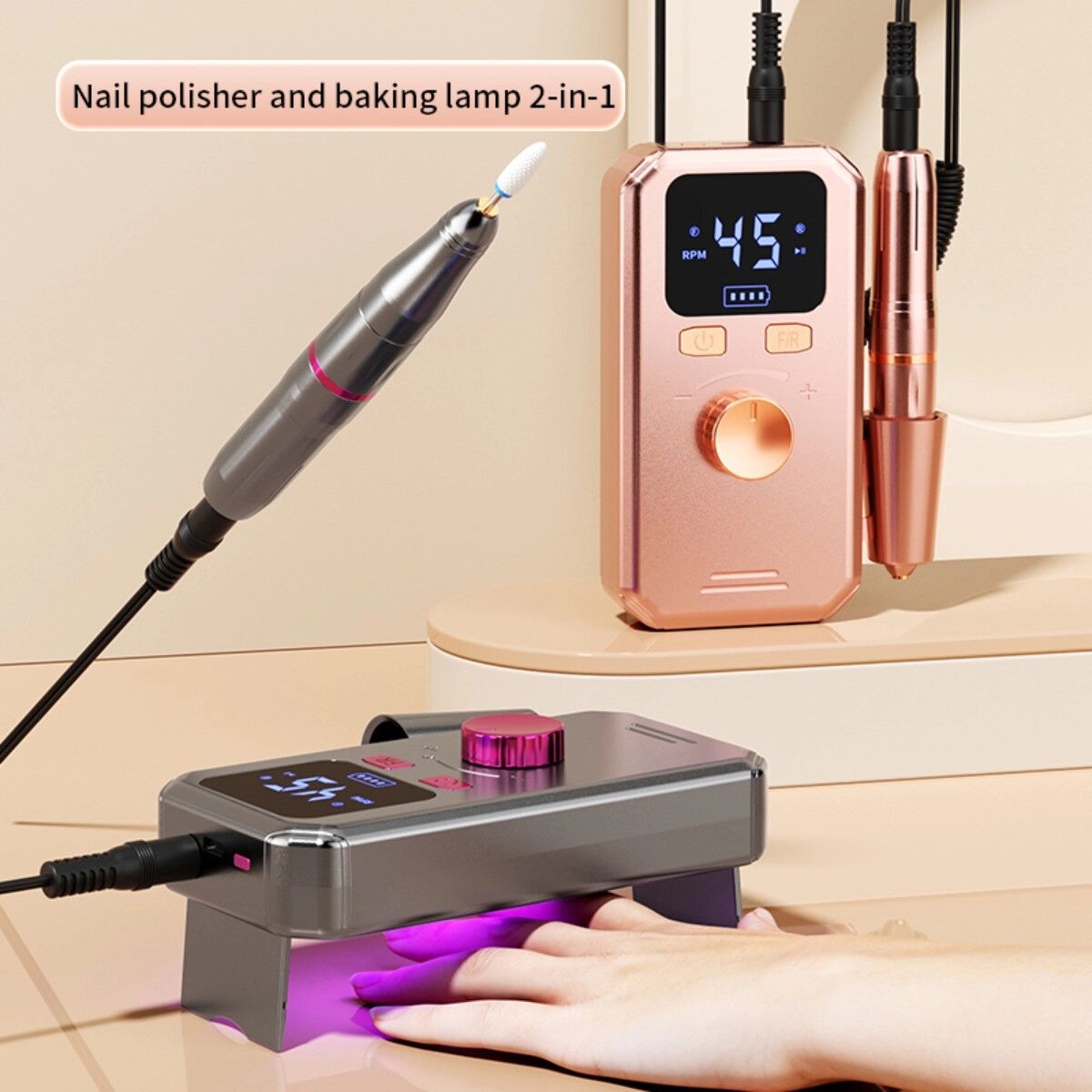 INF Elektrische Nagelfräse mit drei Leuchten, 45 stufenlosen Geschwindigkeitsstufen, Type-C-Laden und Gel-Lack-Entfernung Grau