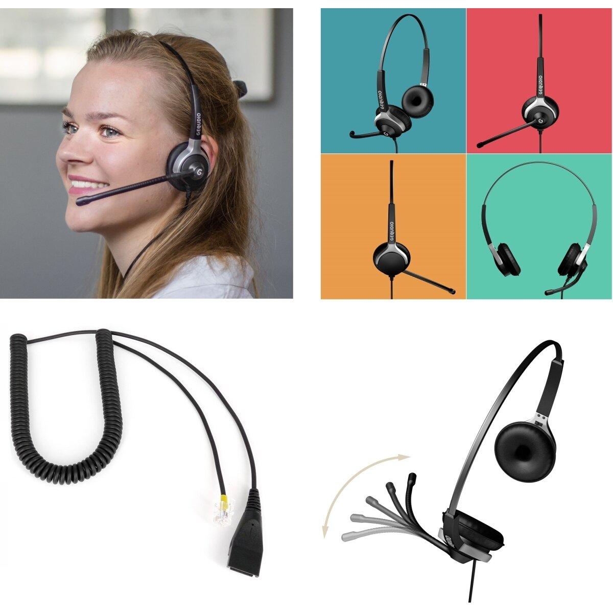 GEQUDIO IP Telefon GX5+ Set mit Netzteil & 2-Ohr Kabel-Headset - für Fritzbox, Telekom - Premium Freisprechen & 2x Farbdisplays - Anleitung (PDF) für FritzBox, Sipgate, Telekom, Speedport
